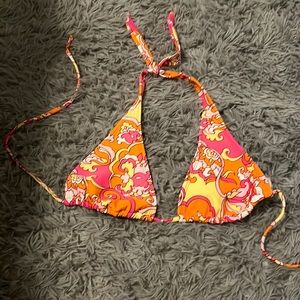 Hot Water triangle string bikini top Medium Orange yellow and pink
